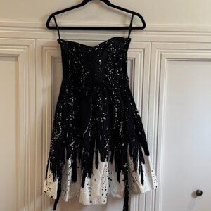 Dorothy Perkins Black & White Splatter Strapless Dress